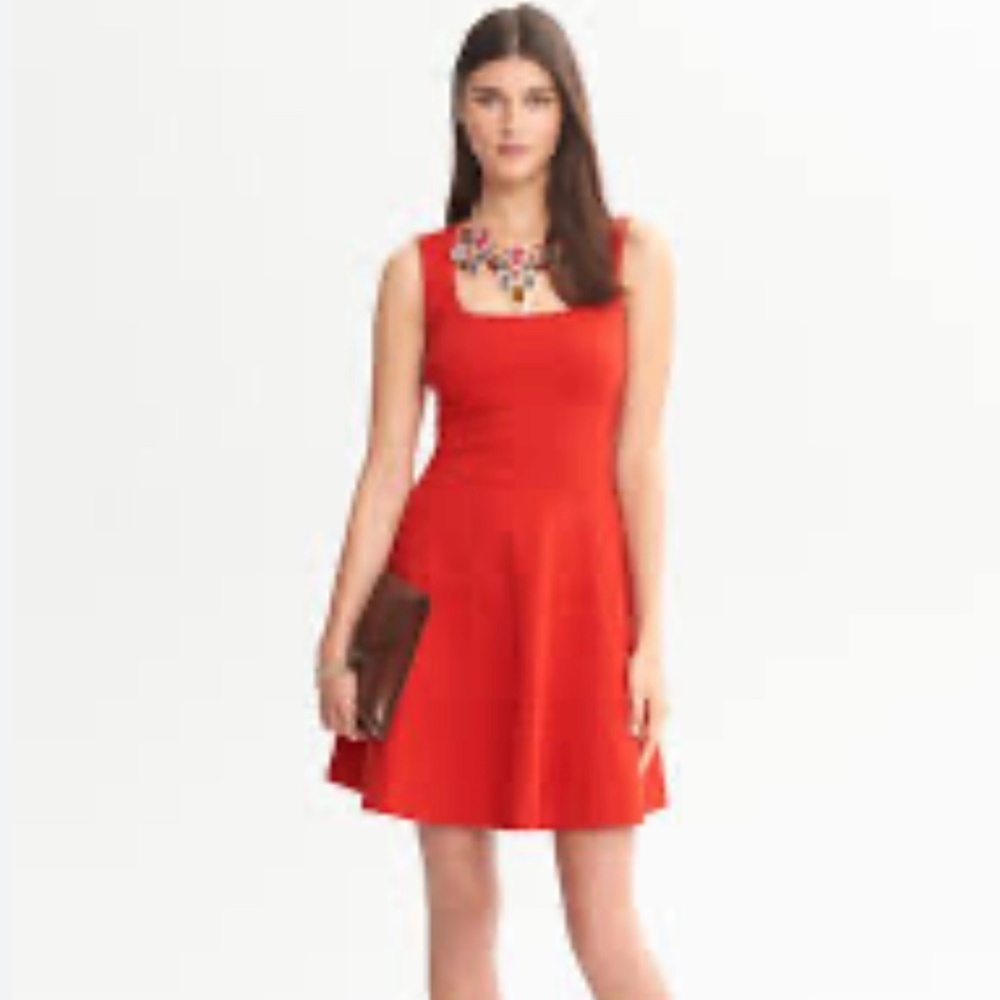 Banana Republic Ponte Red Fit-and-Flare Dress Size 14